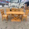 Bộ Bàn Ăn Chân Chữ V 6 Ghế Lau Màu Hương