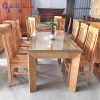 Bộ Bàn Ăn Chân Vát Mặt Kính Gỗ Sồi 6 Ghế Giá Xưởng