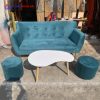 Bộ Sofa Bọc Vải Nhung Màu Xanh Hiện Đại