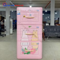 Tủ Quần Áo Nhựa 3 Tầng Màu Hồng