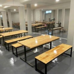 Bàn Nhóm Chân Sắt Chữ T 1m2 Ghế Băng Dài