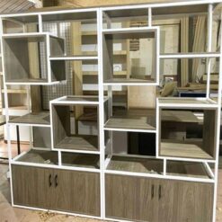 Tủ Hồ Sơ 2m Nhiều Kệ Màu Nâu Sọc Trắng